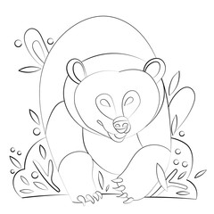 coloring page with a bear in plants