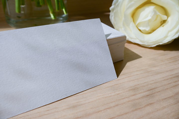 empty business card with white paper blank for design text message of contact your name and job...