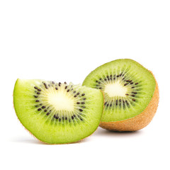 Slice and half kiwi fruit isolated on white background