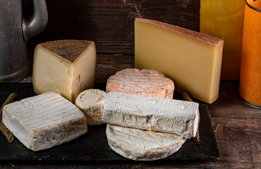 Tray with different French cheeses