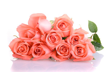 Fototapeta na wymiar orange peach color tone of rose flower bouquet isolated on white background