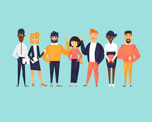 Multinational team. Flat design vector illustration.	