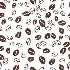 Abstract coffee beans on white background. Seamless pattern. grunge style. Watercolor illustration.