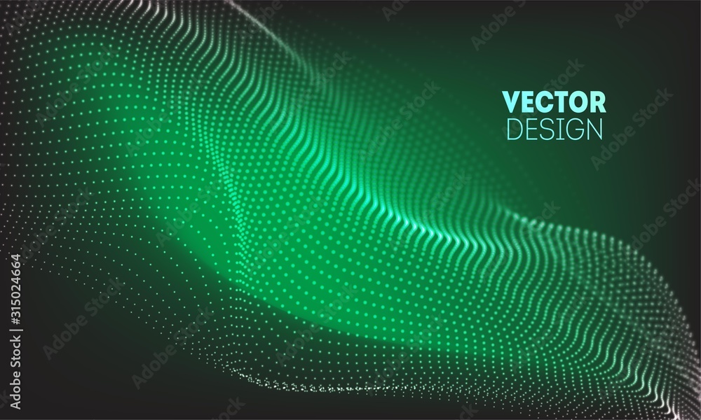 Poster futuristic 3d wave abstract background. wavy line dots. technology concept. big data vector illustra