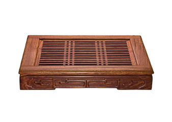 Wooden tea board isolated on white background.