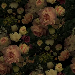 Foto op Plexiglas Beautiful blooming roses and garden flowers. Floral vintage seamless pattern. © marinavorona