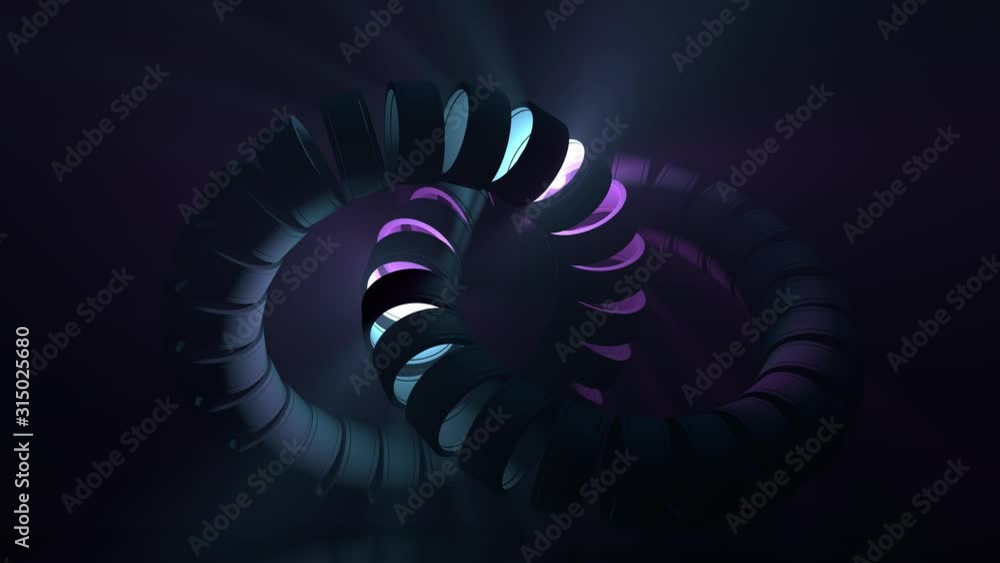 Poster duotone 3d render background with element shining inside geometry and emits volumetric light.