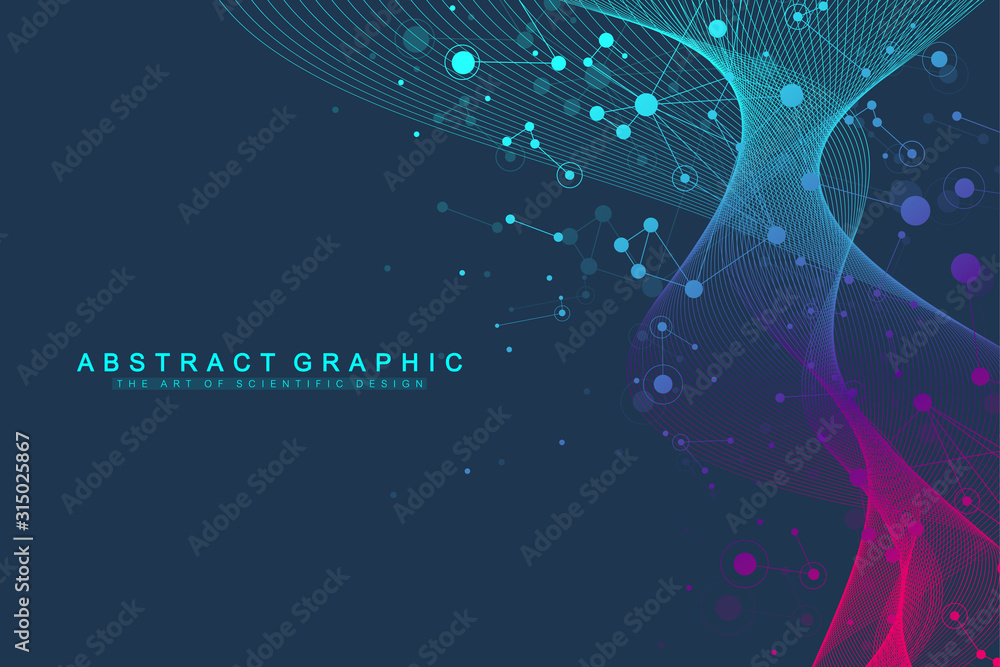 Poster expansion of life. colorful explosion background with connected line and dots, wave flow. visualizat