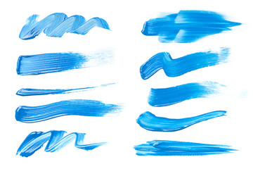 Set of blue brush strokes of acrilic or oil paint