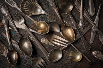 Background of vintage silver cutlery