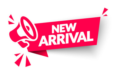 Vector Illustration New Arrival Sticker, Tag Or Banner With Megaphone