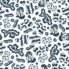 Stains Seamless Pattern. Hand Drawn Doodle Spots - Black and white Vector illustration