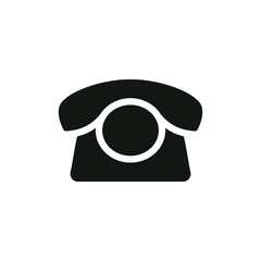 Old telephone, contact button black isolated vector icon. Retro phone symbol.