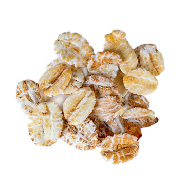 Oat flakes isolated on white background. Top view.