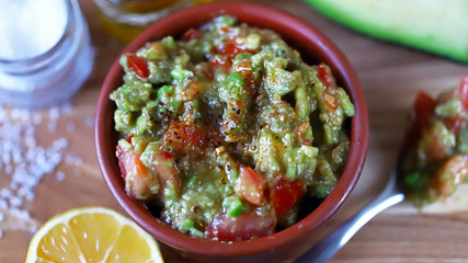 Fresh guacamole. Deep avocado guacamole. Keto diet. Keto snack.