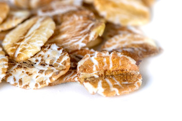 Oat flakes isolated on white background. food.