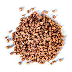 A bunch of buckwheat isolated on a white background. Top view.