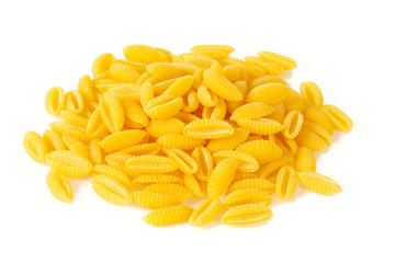 gnochetti sardi raw pasta isolated on white backrgound