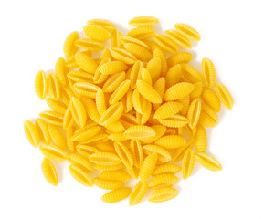 gnochetti sardi raw pasta isolated on white backrgound