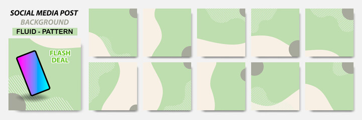 Set collection of square banner layout in green, cream color