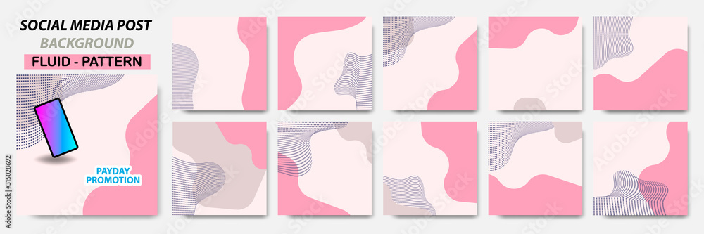 Wall mural set collection of square banner layout in pink peach color