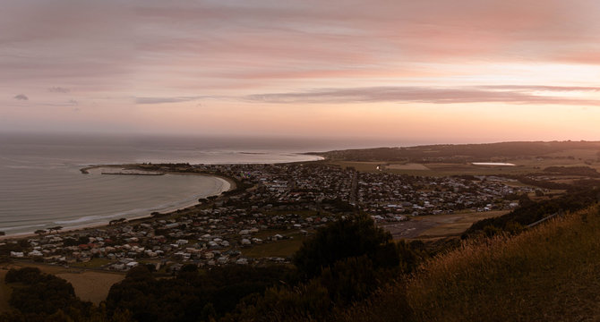 Sunset Over The Quiet Surf Town Of Apollo Bay, Australia