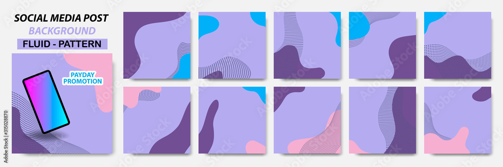 Wall mural set collection of square banner layout in purple color combination and dots line pattern