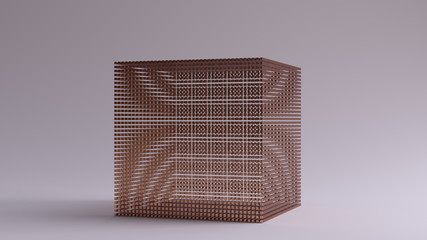 Bronze Cube Made out of Lots of Small Cubes with a Visual Aliasing Stroboscopic Effect 3d illustration 3d render