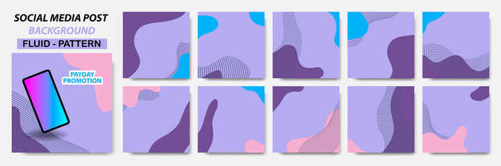 Set collection of square banner layout in purple color combination and dots line pattern