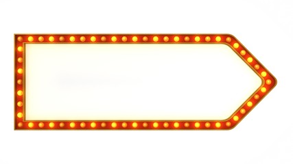 Red marquee light board sign retro on white background. 3d rendering
