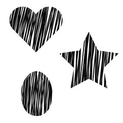 Set of striped black vector heart, star and egg