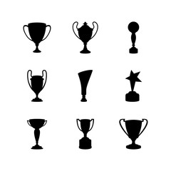 silhouettes of various trophy variations for the winner of a championship. Cup trophy design as a champion award. Sport trophy  design elements.