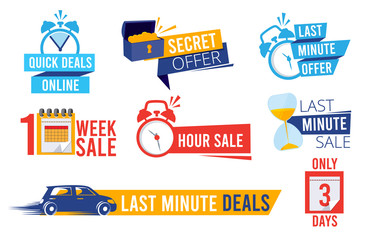 Last offers. Sale counter best time deals discount banners or badges clock symbols advertizing vector promotion. Illustration countdown number to last offer in marketing