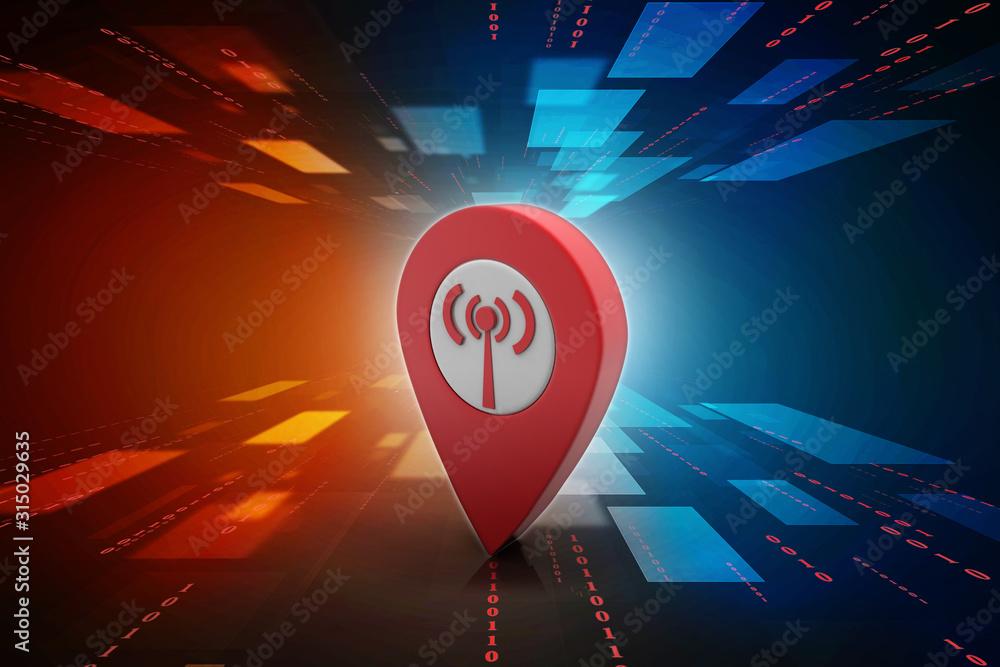 Fototapete 3d rendering red map pointer