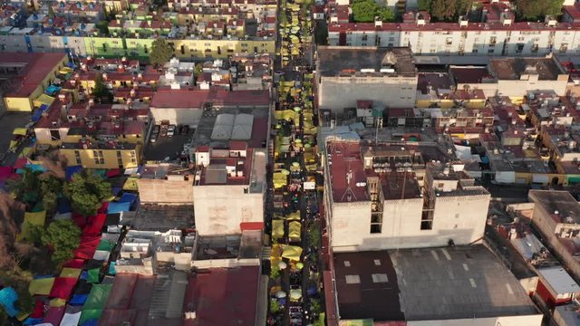 Aerial shot of a street market in Mexico City