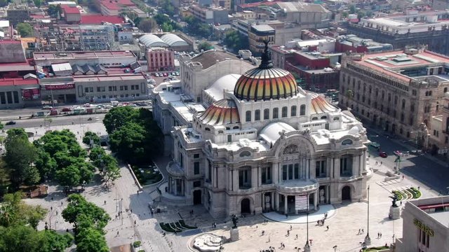 Aerial drone shot of the Palace of fine Arts in Mexico City