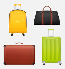 Luggage realistic. Travel suitcase collection for business tourists vector illustrations. Suitcase and baggage, vacation travel luggage collection