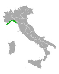 Fototapeta na wymiar Karte von Ligurien in Italien