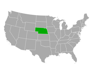 Fototapeta na wymiar Karte von Nebraska in USA