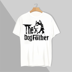 The dogfather t-shirt on a grey background. Print. Mockup for your idea	