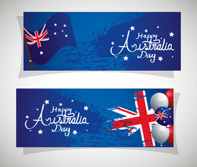 Obraz na płótnie Canvas set poster of happy australia day with decoration vector illustration design