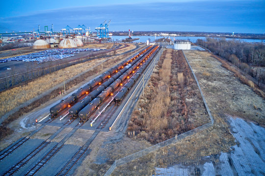 Train Rail Yard with Tanker Cars and Tanks 