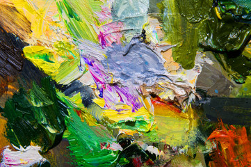 macro close up of different color oil paint