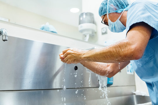 Doctor washing hands before operating. Hospital Concept.