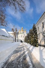 Beautiful winter view on National Kyiv Pechersk Historical and Cultural Preserve or Pechersk Lavra