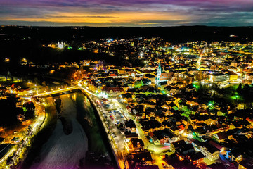 Night City Bad Toelz Aerial HDR. Long Exposure. Bavaria Germany Europe