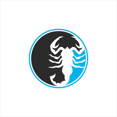 scorpion inside a circle with the color gray and blue logo vector