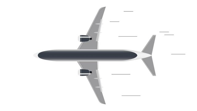 Airplane. Passenger plane in the sky, animation with alpha channel enabled. Cartoon
