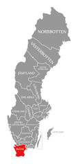 Skane red highlighted in map of Sweden