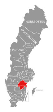 Ostergotland red highlighted in map of Sweden